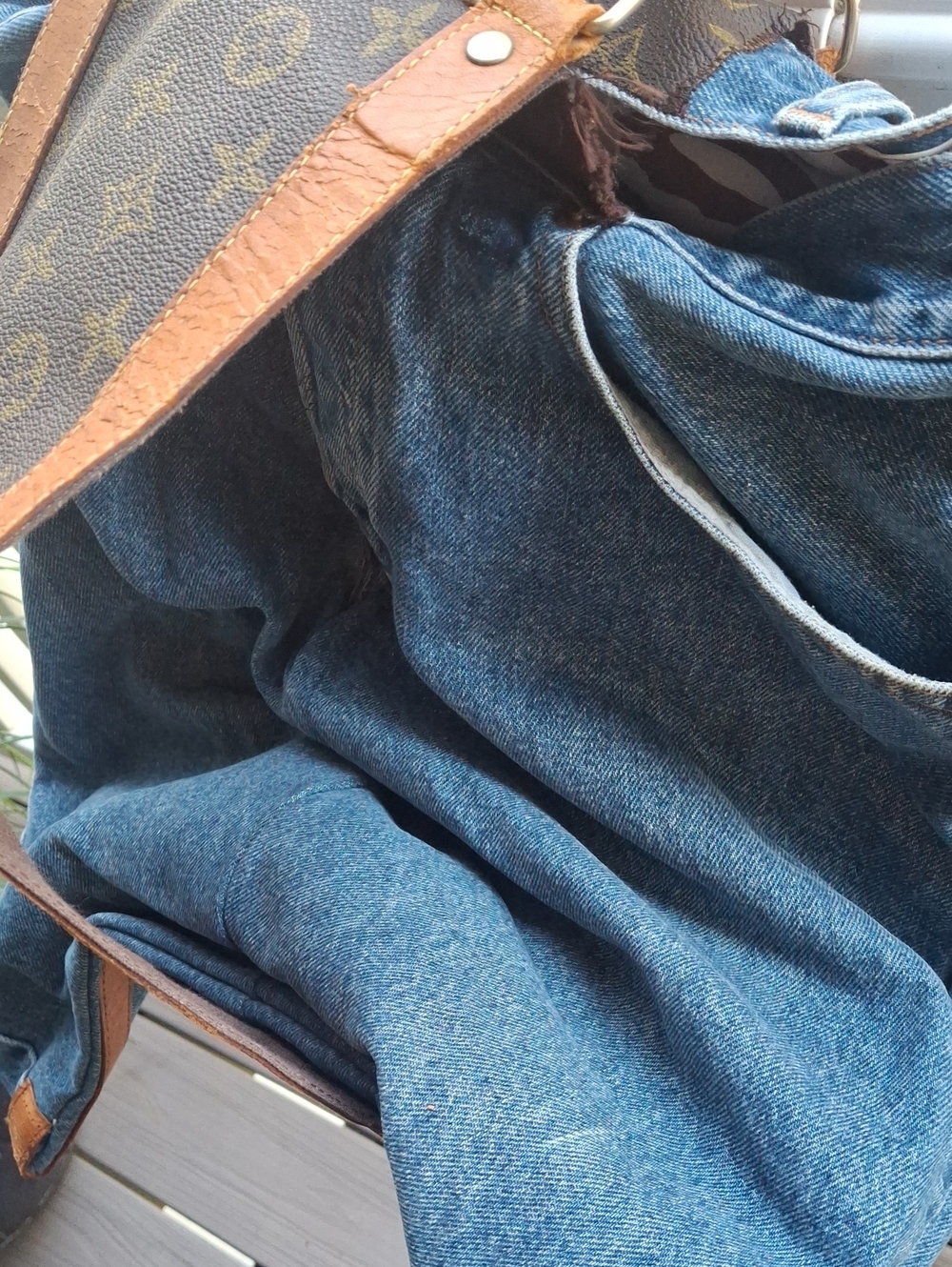 Upcycle Louis Vuitton Brown Monogram & Tan Leather Tote Bag - Picture 11 of 15